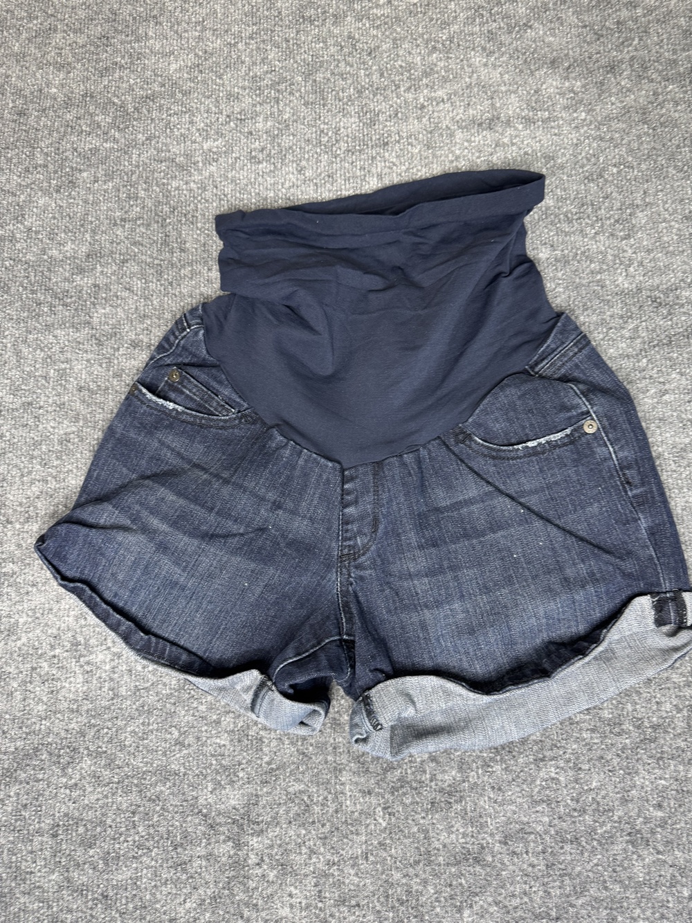 Luxe Essentials Denim Shorts Womens Medium Blue Maternity Pull On Elastic Waist
